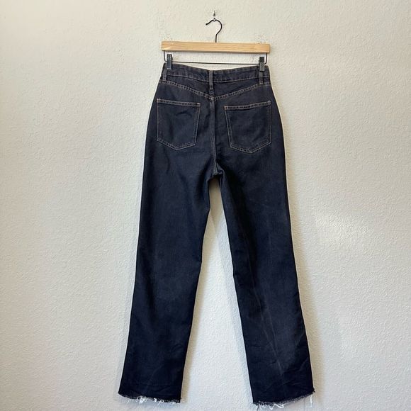 WEWOREWHAT High Rise Raw Hem Dad Jeans in Black - Picture 6 of 13